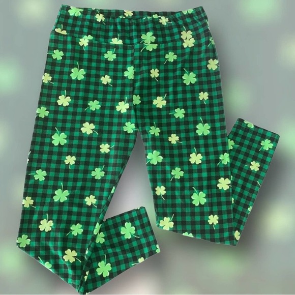 Plaid Lucky Charm Clover Legging . St. Patrick’s Soft Pant - Picture 1 of 9